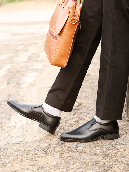 Kosher Men's Sleek Black Plain Toe Slip-On Formal Shoes