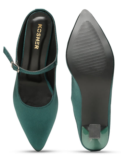 Kosher Women's Green Mules Heels – Elegant Pointed Toe Slip-On Pumps