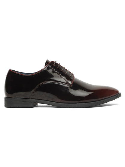 KOSHER Men Wine Glossy Patent Formal Derby Shoes