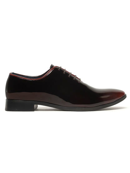 KOSHER Men’s Wine Glossy Formal Lace-Up Shoes