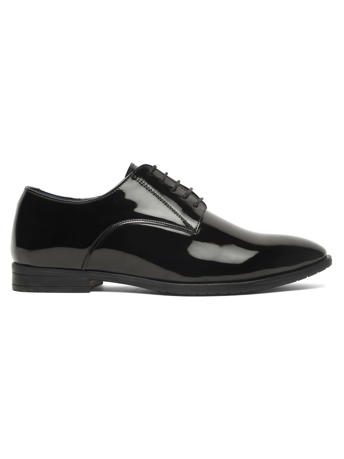 KOSHER Men Black Glossy Patent Formal Derby Shoes