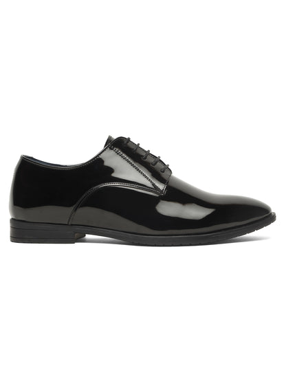 KOSHER Men Black Glossy Patent Formal Derby Shoes