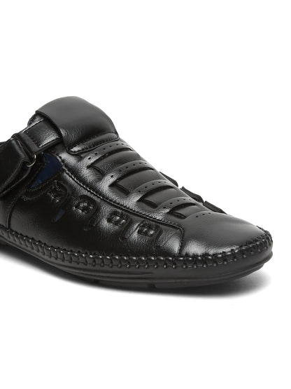 Kosher Black Bantu Roman Faux Leather Men's Casual Sandal