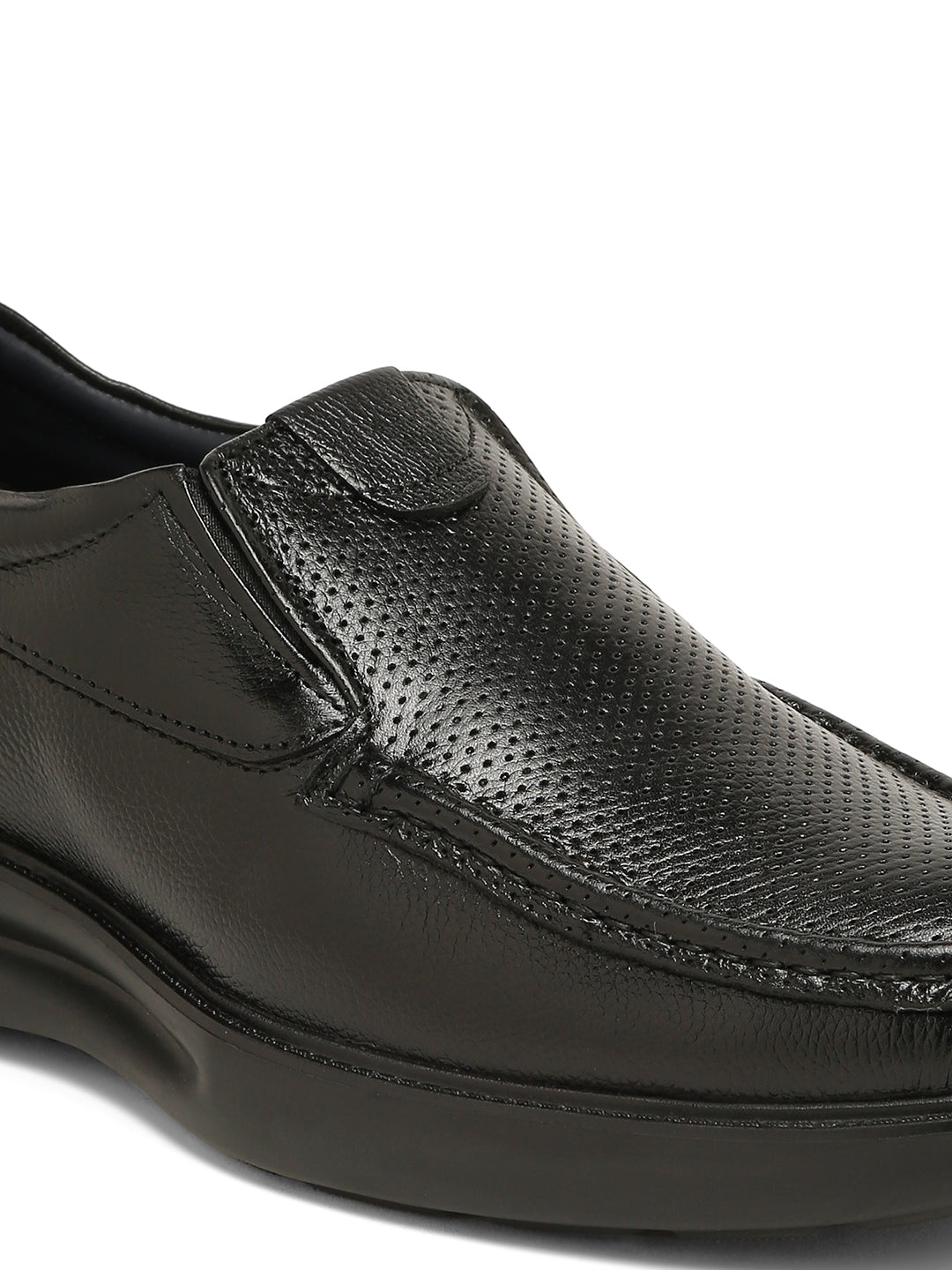 Kosher Men's Black Genuine Leather Slip-On Perforated Shoes