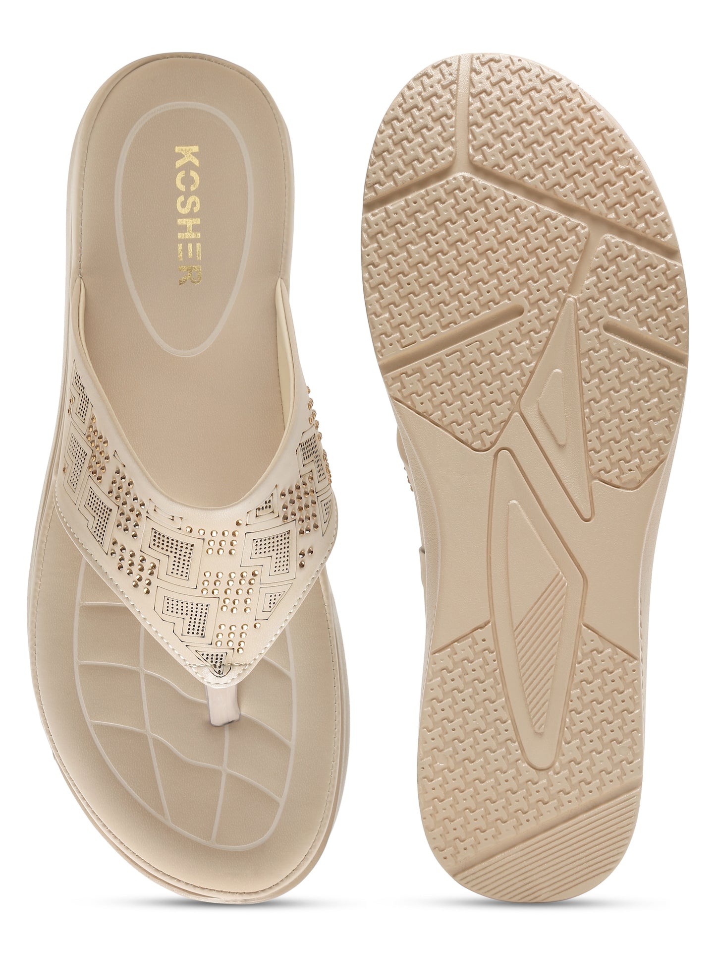 Kosher Women's Cream Comfort Platform Flip-Flops with Studded Strap