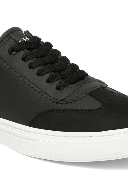 Kosher Black Suede & Synthetic Leather Low-Top Sneakers
