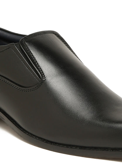 Kosher Men's Sleek Black Plain Toe Slip-On Formal Shoes