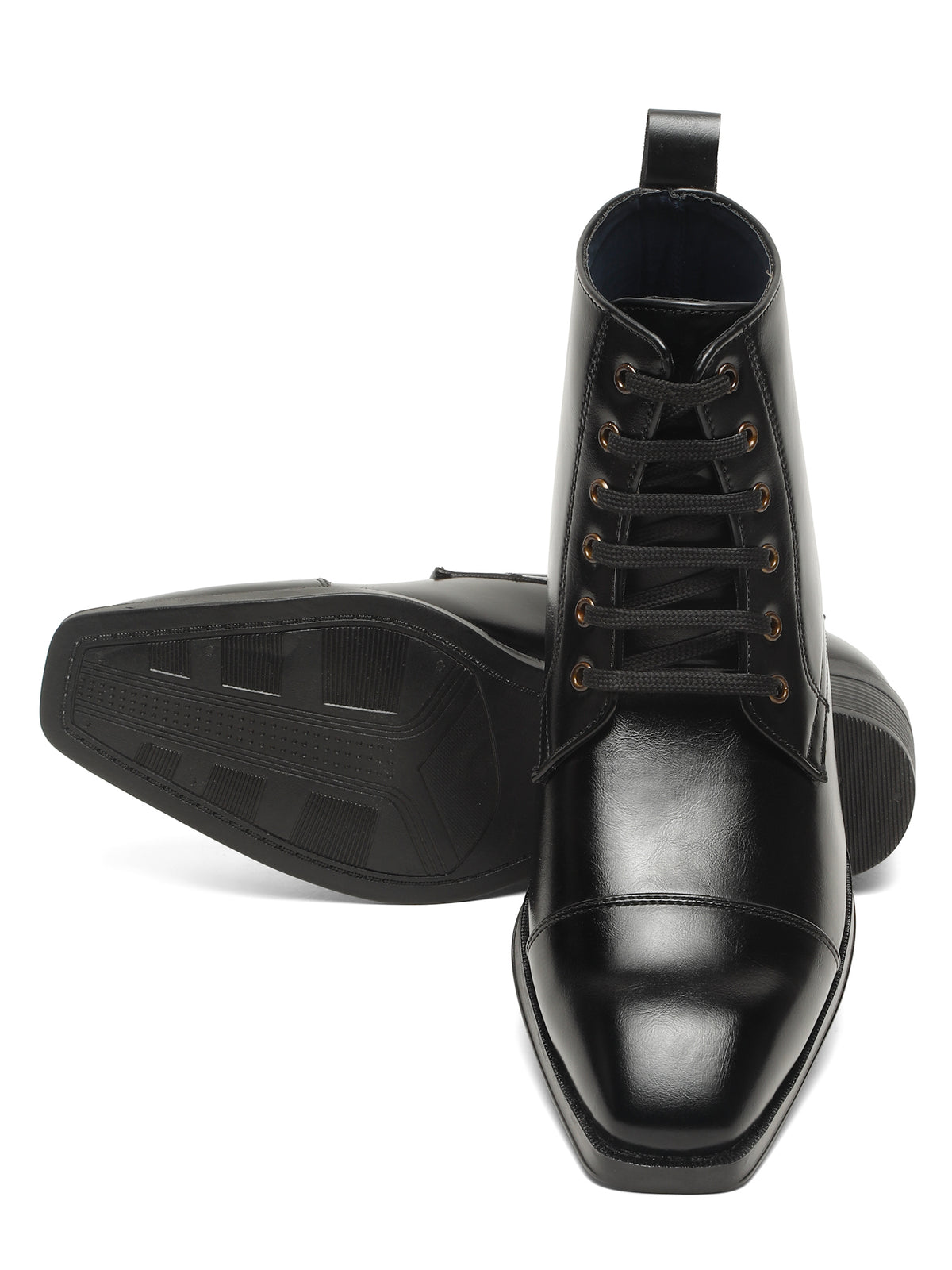 KOSHER Men Black Solid Synthetic Leather Lace-Up Mid-Top High Heel Boots