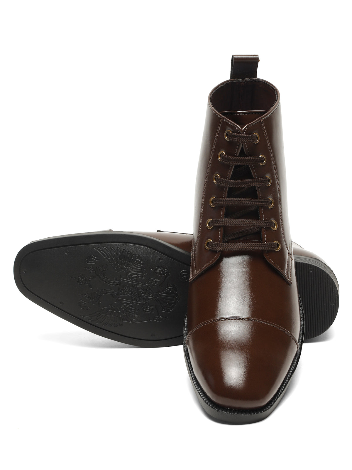 KOSHER Men's Brown Synthetic Leather High-Ankle Cap Toe Lace-Up Boots