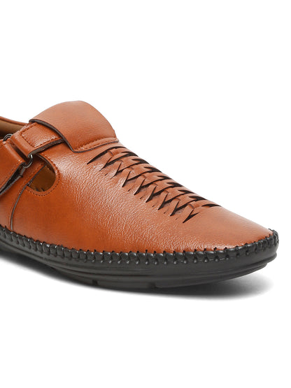 Kosher Tan Roman Faux Leather Men's Casual Sandal