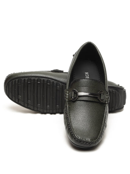 KOSHER Men Textured Black Classic Penny Slip-On Loafers