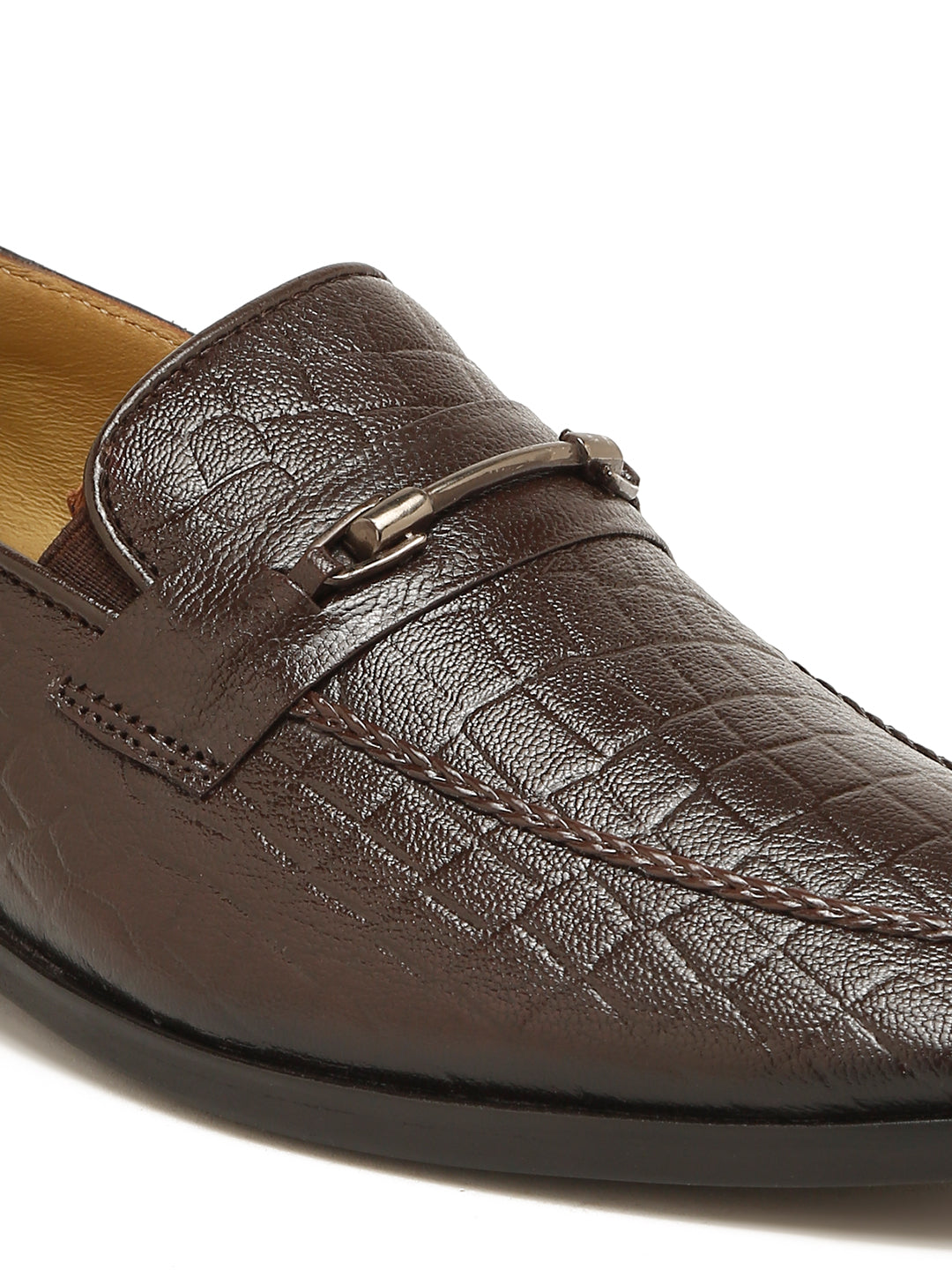 Kosher Men's Brown Textured Slip-On Formal Shoes