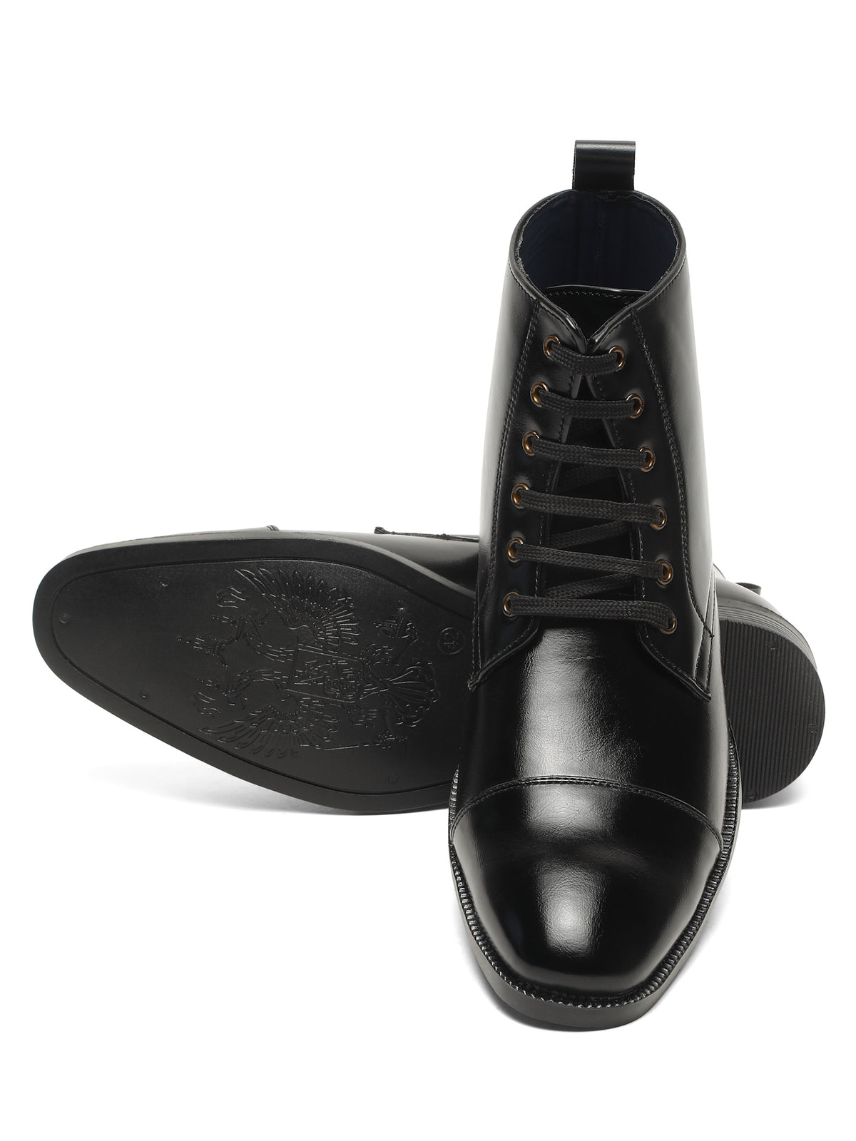 KOSHER Men's Black Synthetic Leather High-Ankle Cap Toe Lace-Up Boots