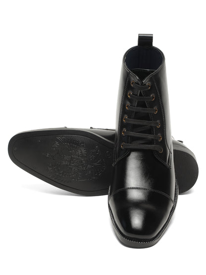 KOSHER Men's Black Synthetic Leather High-Ankle Cap Toe Lace-Up Boots