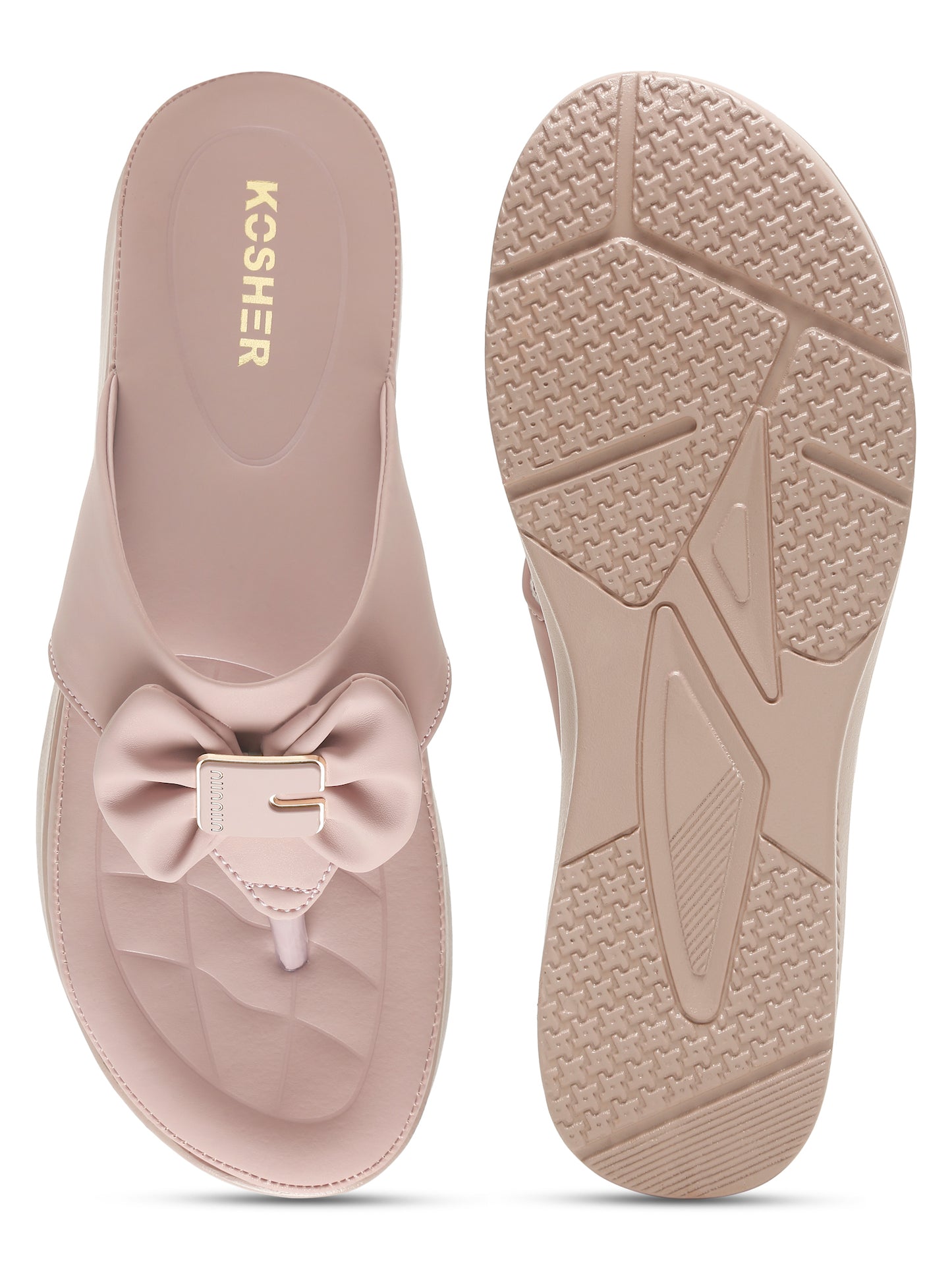 Kosher Women's Wood/Rose Platform Wedge Slides | Stylish Cross Strap Slip-On Sandals for Casual & Daily Wear