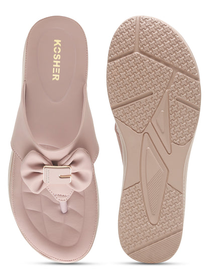 Kosher Women's Wood/Rose Platform Wedge Slides | Stylish Cross Strap Slip-On Sandals for Casual & Daily Wear