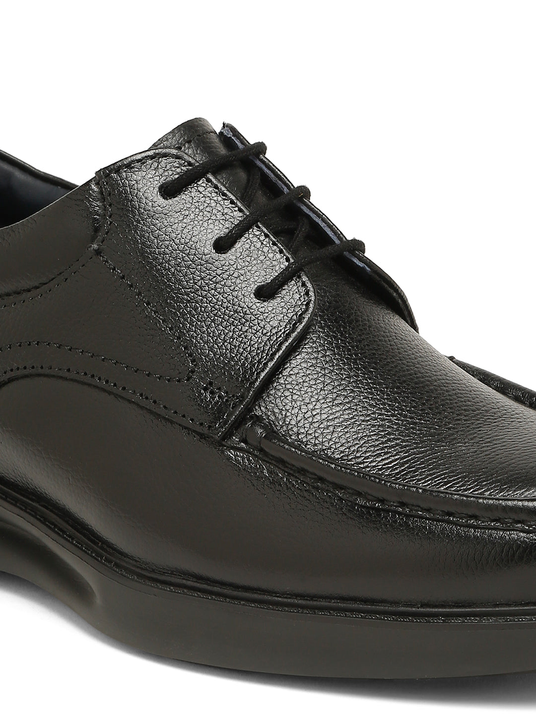 Kosher Men's Black Genuine Leather Derby Shoes with Stitched Moc Toe