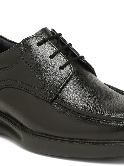 Kosher Men's Black Genuine Leather Derby Shoes with Stitched Moc Toe