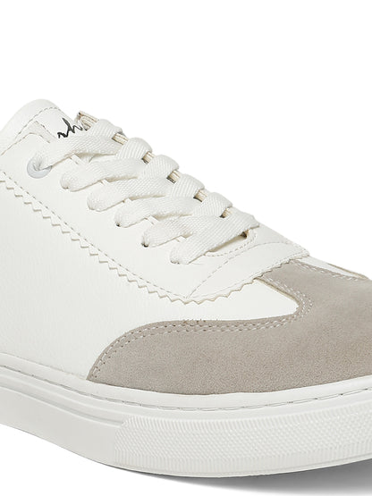 Kosher Suede and Synthetic Low-Top Sneakers in White and Beige