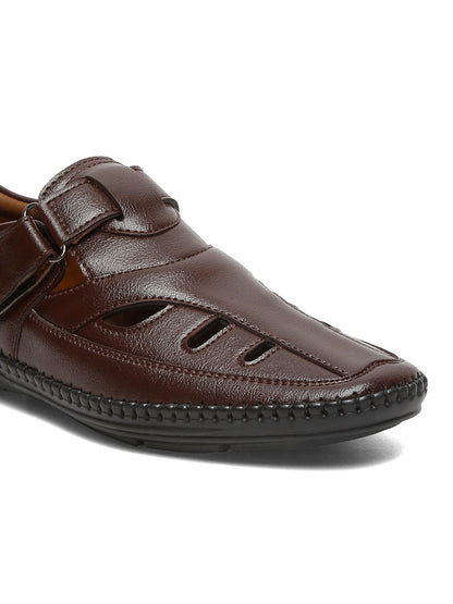 Kosher Brown Roman Faux Leather Men's Casual Sandal