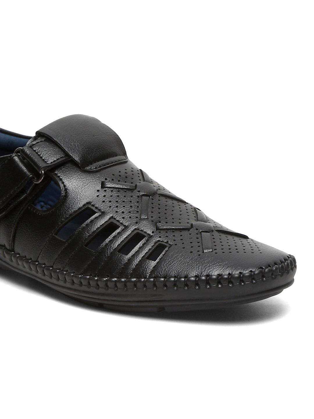 Kosher Black Roman Faux Leather Men's Casual Sandal