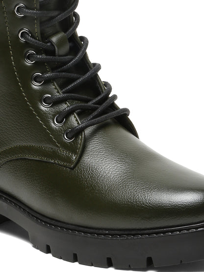 Kosher Elegant Ladies Olive Colour Lace-Up Boots - Stylish & Comfortable