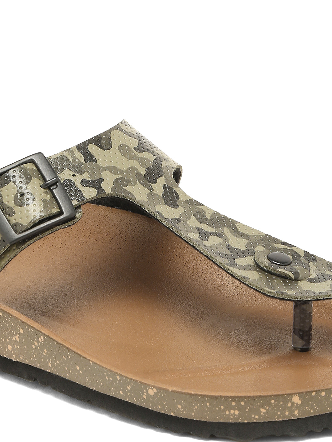 KOSHER Men's Printed Casual T-Strap Flat Slippers