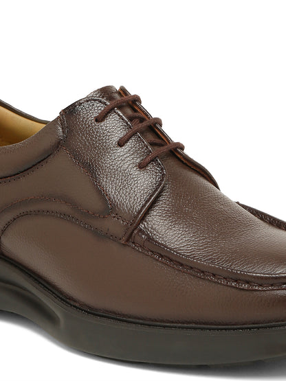 Kosher Men's Brown Genuine Leather Derby Shoes with Stitched Moc Toe