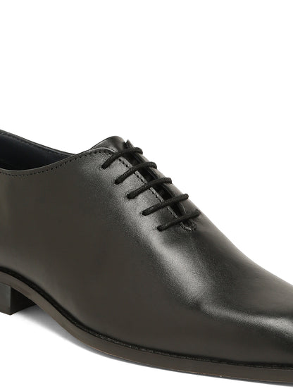 Kosher Men's Sleek Black Plain Toe Lace-Up Formal Shoes