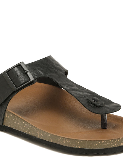 Kosher Men's Black Textured Thong-Strap Flip-Flops Slippers with Adjustable Buckle