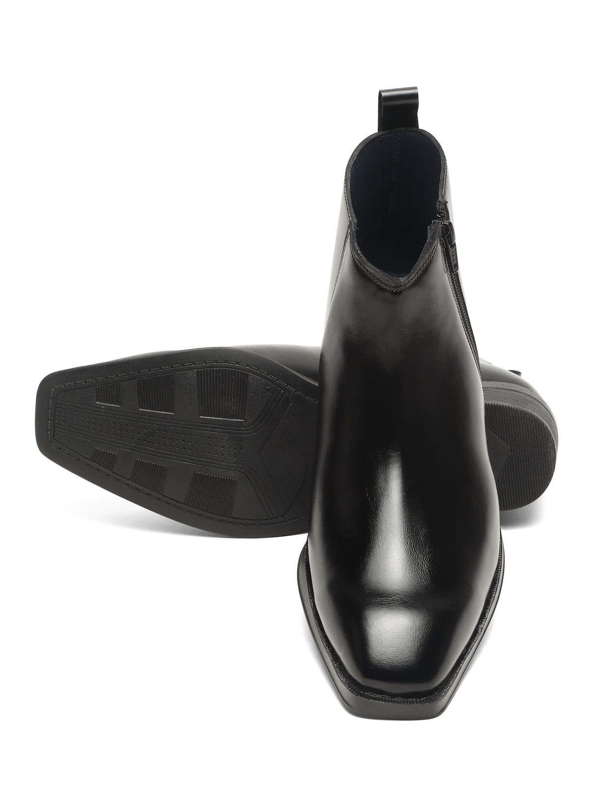 Kosher Men's Premium Black Synthetic Leather Ankle Chelsea Boots with Side Zip Closure and Cuban Heel