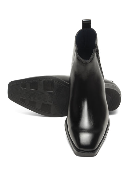 Kosher Men's Premium Black Synthetic Leather Ankle Chelsea Boots with Side Zip Closure and Cuban Heel