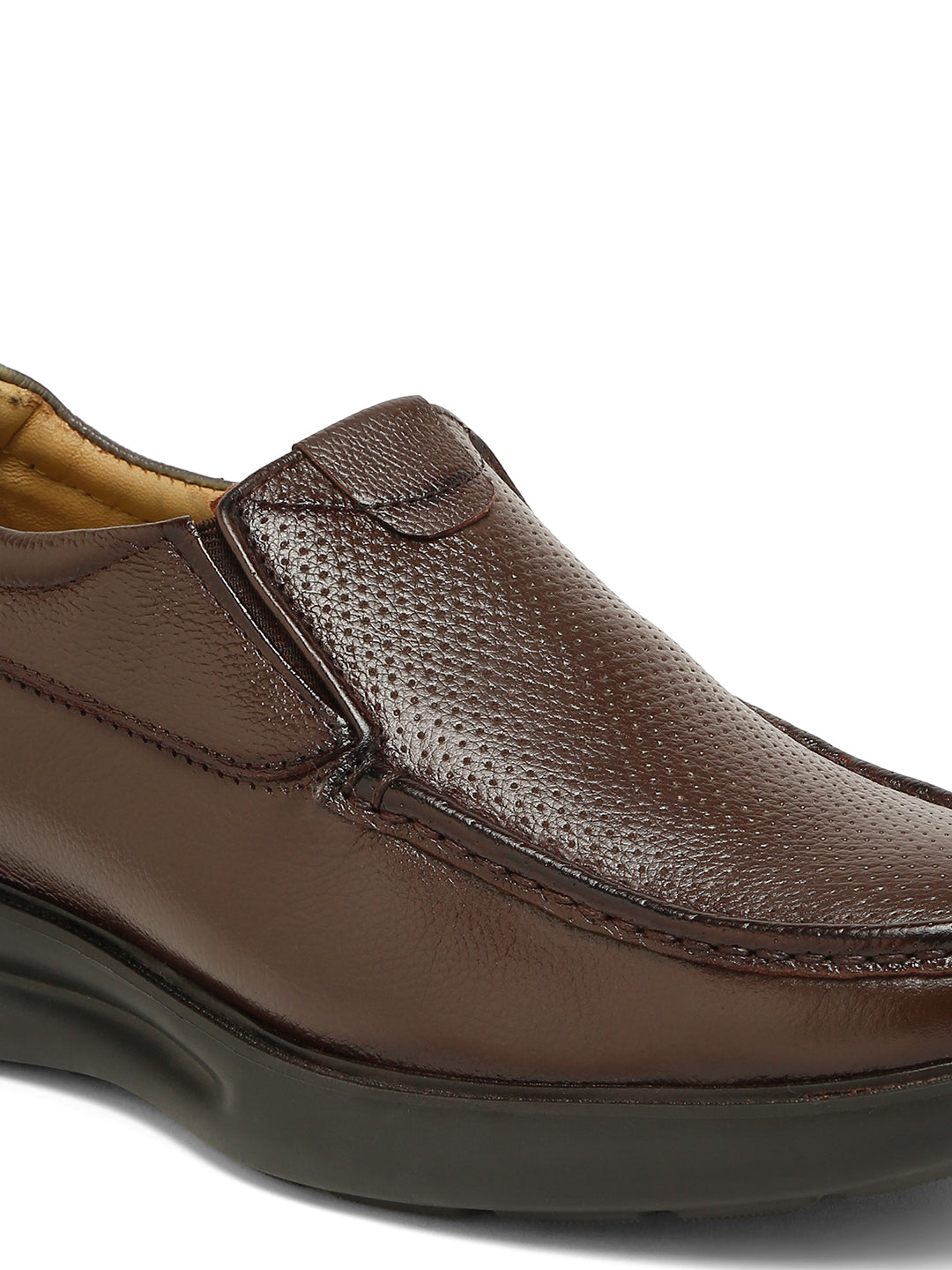 Kosher Men's Brown Genuine Leather Slip-On Perforated Shoes