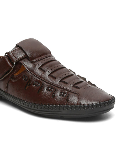 Kosher Brown Bantu Roman Faux Leather Men's Casual Sandal