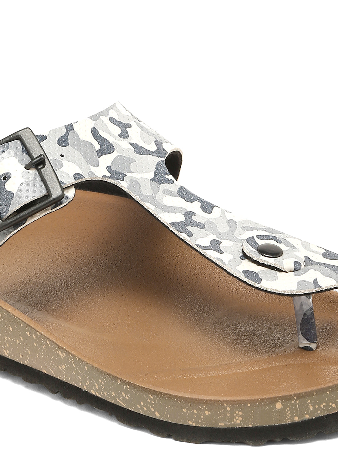 KOSHER Men's Printed Casual T-Strap Flat Slipper