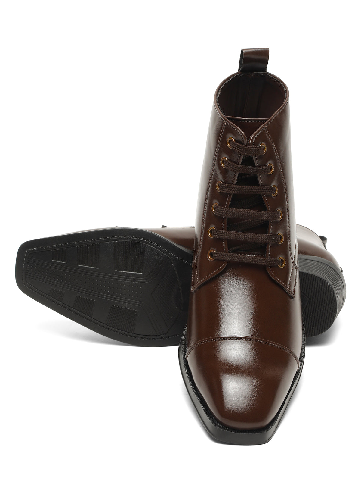 KOSHER Men Brown Solid Synthetic Leather Lace-Up Mid-Top High Heel Boots