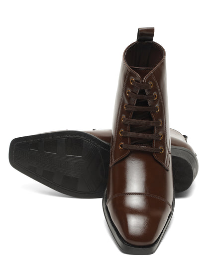 KOSHER Men Brown Solid Synthetic Leather Lace-Up Mid-Top High Heel Boots