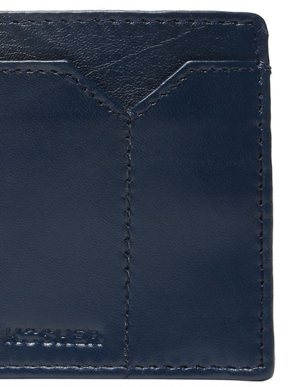 KOSHER Blue Color V Strap Premium Leather Wallet With Tich Button Coin Pocket Wallet For Men's