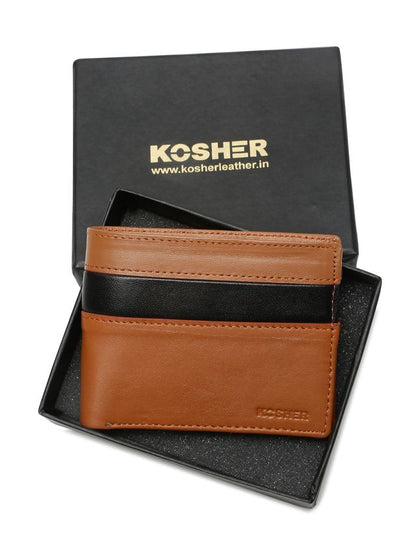 KOSHER Tan Color Premium Soft Leather With Zipp Coin Pocket Wallet for Men's
