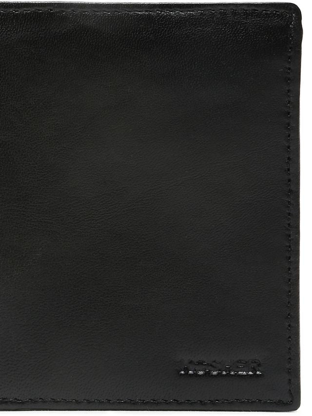 KOSHER Black Color Men's Genuine Leather Bi-Fold Wallet With Zipper Pocket And ID Window