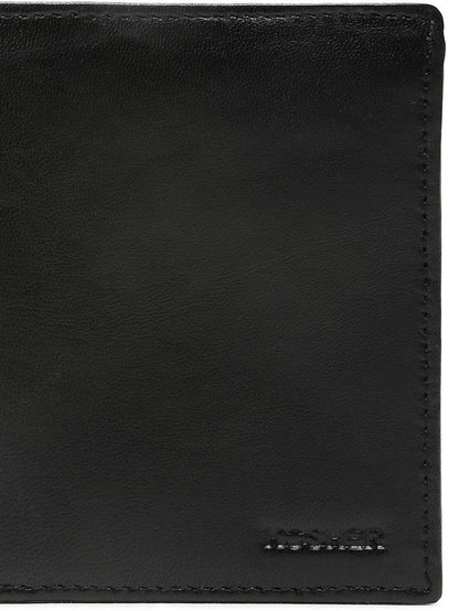 KOSHER Black Color Men's Genuine Leather Bi-Fold Wallet With Zipper Pocket And ID Window
