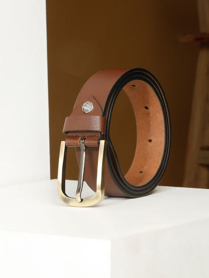 KOSHER Brown Color Men's Textured Genuine Leather Belt With Antiqe Finish Buckle – Elegant Textured Finish Belt