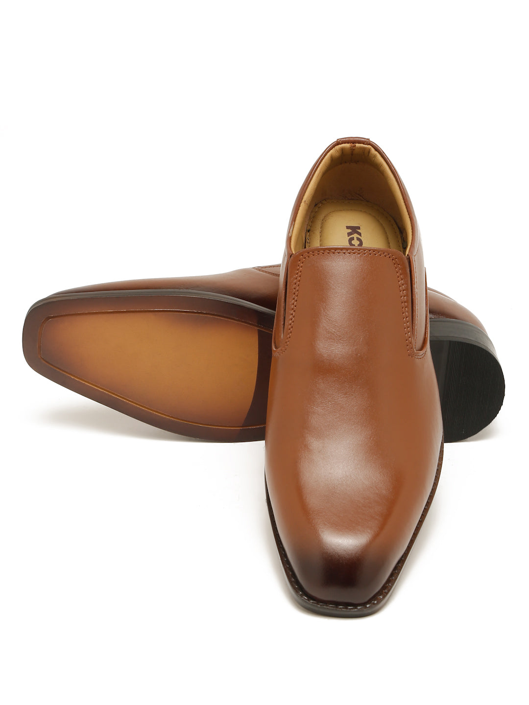 Kosher Men's Sleek Tan Plain Toe Slip-On Formal Shoes