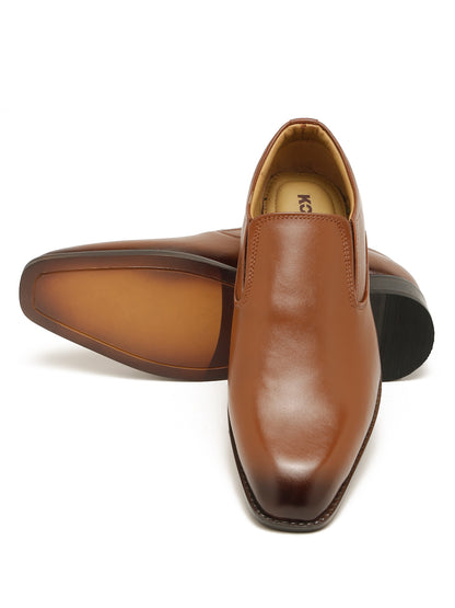 Kosher Men's Sleek Tan Plain Toe Slip-On Formal Shoes