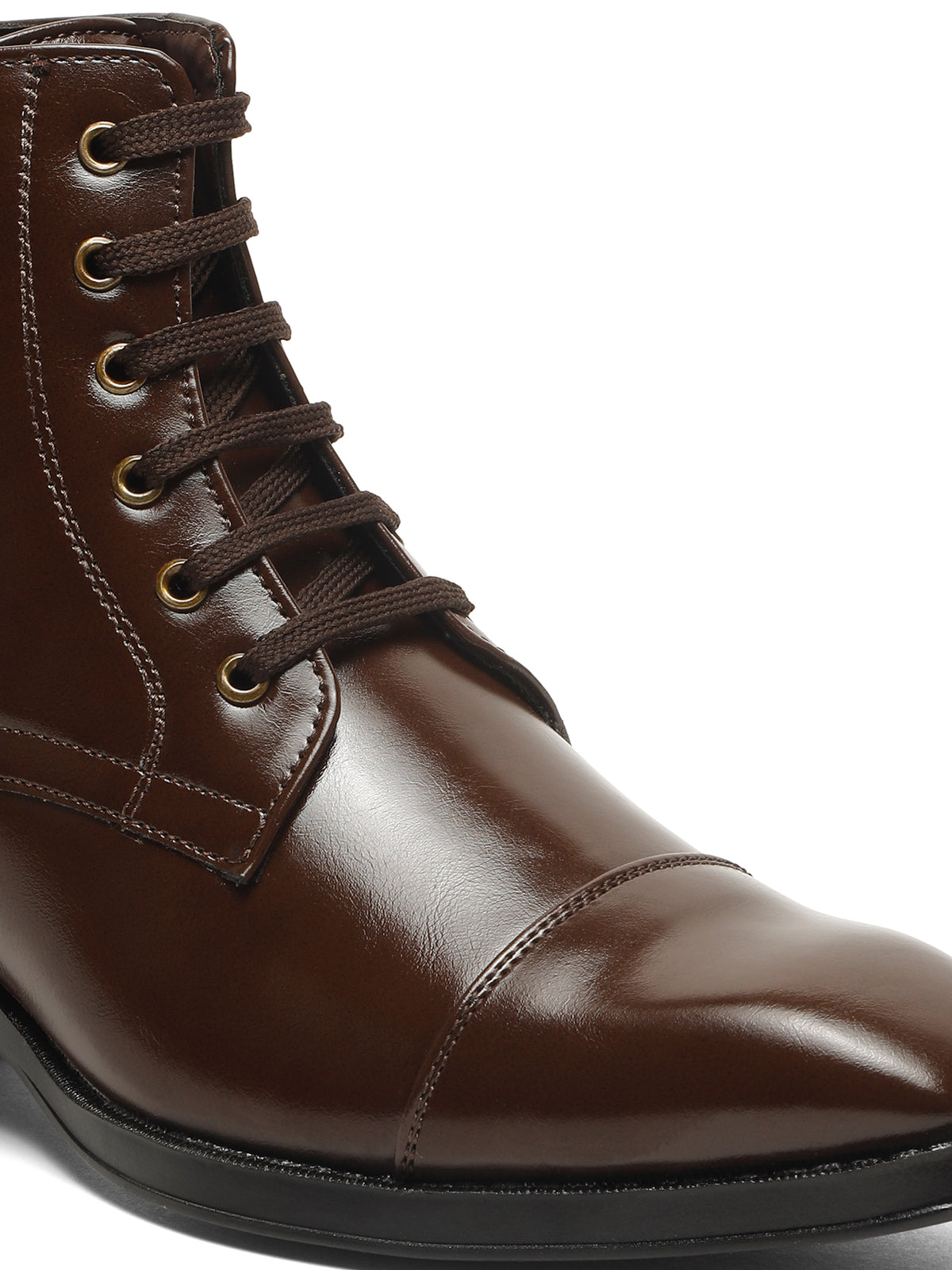 KOSHER Men Brown Solid Synthetic Leather Lace-Up Mid-Top High Heel Boots