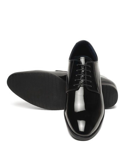KOSHER Men Black Glossy Patent Formal Derby Shoes