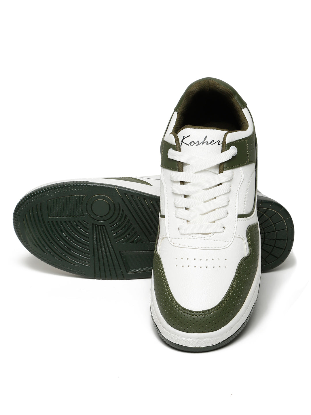 Kosher Olive Green & White Sneakers For Men