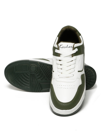 Kosher Olive Green & White Sneakers For Men