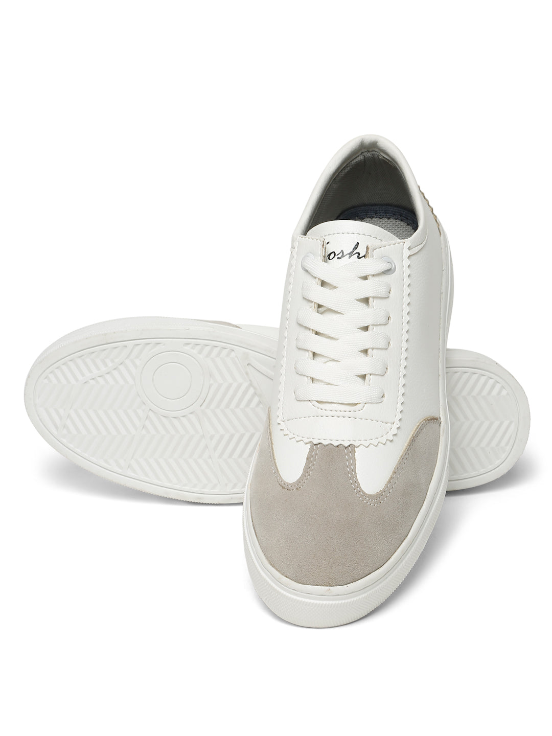 Kosher Suede and Synthetic Low-Top Sneakers in White and Beige