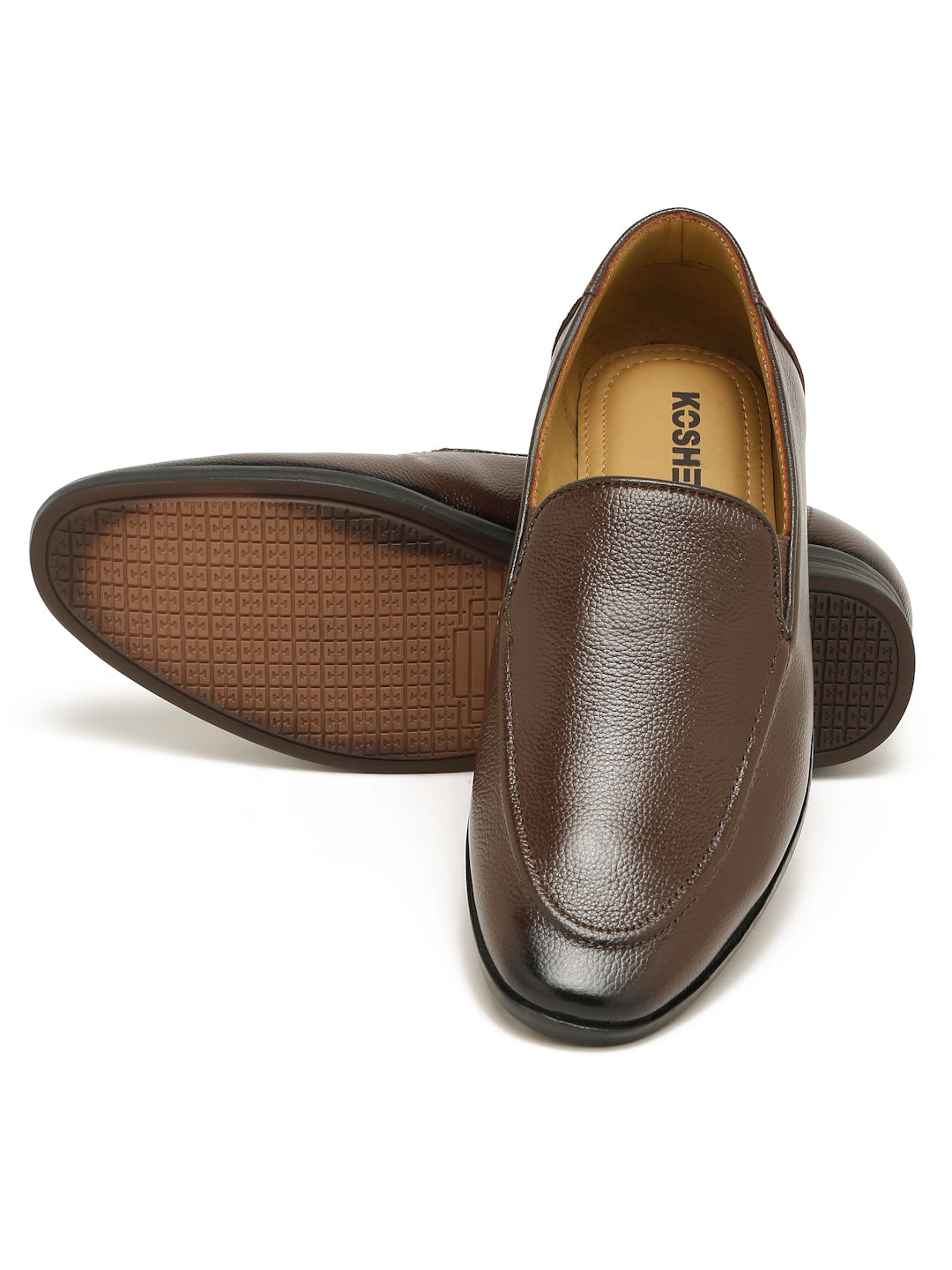 Kosher Men's Brown Textured Slip-On Formal & Casual Style
